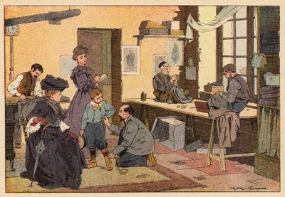 Le Tailleur, Skräddaren (färg litho) av French School