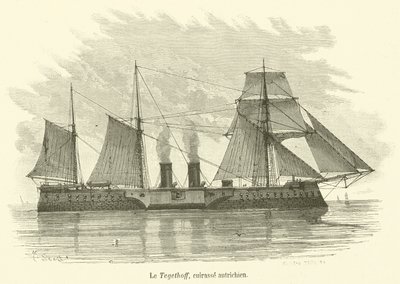 Le Tegethoff, österreichisches Panzerschiff (Stich) von French School