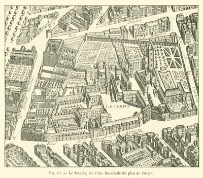 Templet, 1734; faksimil av Turgots plan av French School