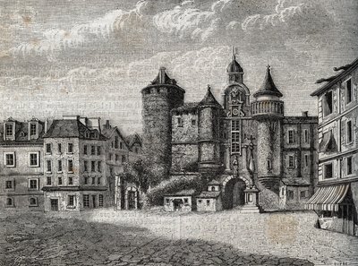 Le Vieux Paris - le Grand Chatelet - Gravyr i "" Fysisk, civil och moralisk historia i Paris: från de tidigaste historiska tiderna till idag" av Jacques Antoine Dulaure av French School