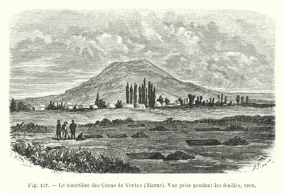 Crons de Vertus-kyrkogården, Marne, Vy tagen under utgrävningarna av French School