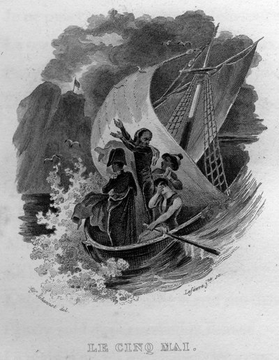 Den femte maj Chanson de Beranger i "" Oeuvres completes"" (1834) av Pierre Jean de Beranger (1780-1857), fransk poet och låtskrivare. av French School