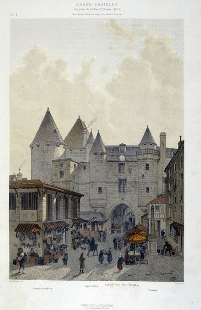 Le grand Chatelet vid rue St Denis 1800 - i "Paris genom tiderna: templet och rue Royale", sent 1800-tal av French School