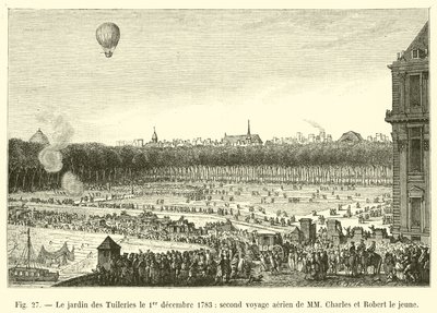 Tuileriträdgården den 1 december 1783, andra flygresan för MM Charles och Robert den yngre av French School