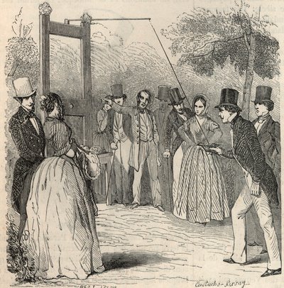 Duvspelet i Mabille-trädgården i Paris på 1800-talet - Gravyr i "" Tableau-de-Paris"" av Edmond Texier 1852 av French School