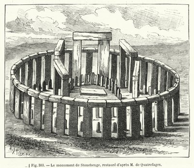 Monumentet Stonehenge, restaurerat efter M de Quatrefages (gravyr) av French School