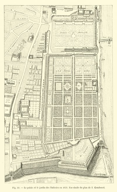 Tuileriernas palats och trädgård 1632, faksimil av planen av I Gomboust av French School