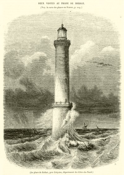 Brehat fyr, nära Treguier, departementet Côtes-du-Nord (gravyr) av French School