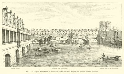 Notre-Dame-bron och Quai de Gesvres 1660, efter en gravyr av Israel Sylvestre av French School