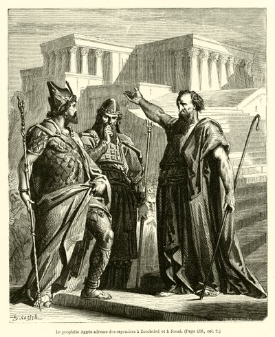 Profeten Haggai tillrättavisar Serubbabel och Josua (gravyr) av French School