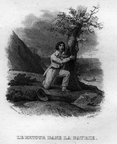 Le retour dans la patrie Chanson de Beranger i "" Oeuvres completes" (1834) av Pierre Jean de Beranger (1780-1857), fransk poet och låtskrivare. av French School
