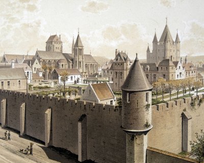 Templet i Paris och rue Royale, nd. 1600-talet - i "Paris genom tiderna: templet och rue Royale", sent 1800-tal av French School
