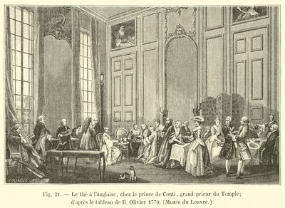 Engelskt te, med Prince de Conti, templets Grand Prior; efter målningen av B Olivier 1770, Louvren av French School