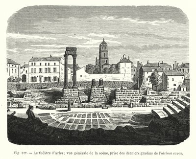 Teatern i Arles; allmän vy av scenen, tagen från de sista läktarna i ultima cavea (gravyr) av French School