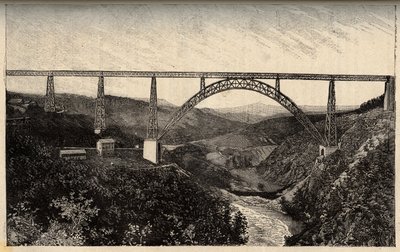 Garabit-viadukten - Cantal - Auvergne-Rhône-Alpes - gravyr i "" PATRIE" - PACUREQUIREQUE BESKRIVNING AV FRANKRIKE I 6 VOLYER AV LUCIEN HUARD - slutet av 1800-talet av French School