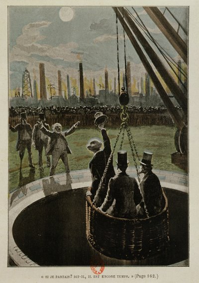 Leaving for the Moon, from From the Earth to the Moon av Jules Verne (1828-1905) publicerad 1865 av French School