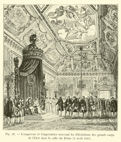 Kejsaren och kejsarinnan tar emot gratulationer från statens stora kår i tronsalen den 3 april 1810 av French School