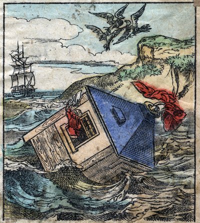 Lemuel Gulliver är i sitt hus i Brobdingnags jättars land. Illustration för "" Gulliver