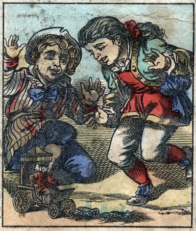 Lemuel Gulliver används som leksak av de gigantiska barnen i Brobdingnag. Illustration för "" Gulliver