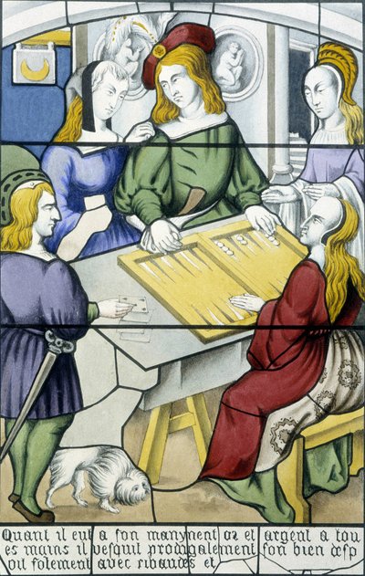 Den förlorade sonen: Spelet Tic-trac under medeltiden i "History of glass painting"" av Ferdinand de Lasteyrie, red. Paris 1853 av French School