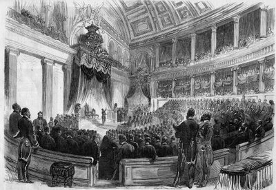Leopold II (1835-1909), kung av belgarna, avlade en ed inför statens stora organ 1865. av French School