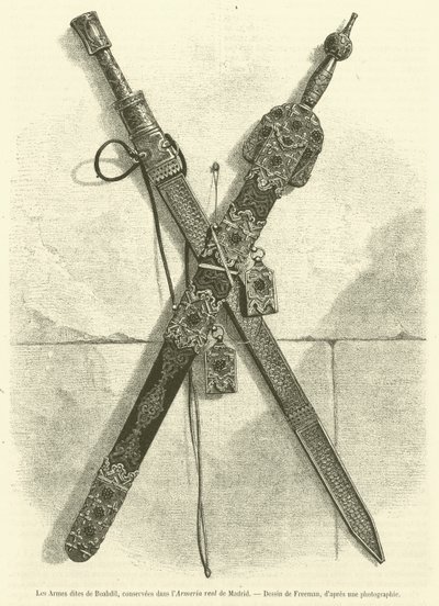 De så kallade Boabdil Arms, bevarade i Real Armory of Madrid (gravyr) av French School