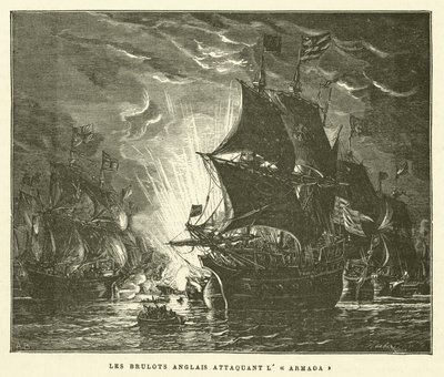 The English Brulots Attacking the Armada (gravyr) av French School