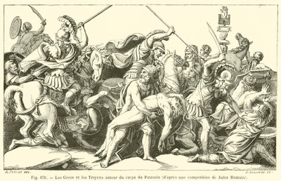 Grekerna och trojanerna runt Patroklos kropp (gravyr) av French School