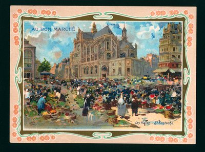 Les Halles och kyrkan St Eustache, Paris (kromolitho) av French School