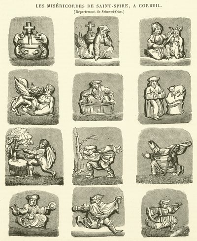 The Misericords of Saint-Spire, vid Corbeil (gravyr) av French School