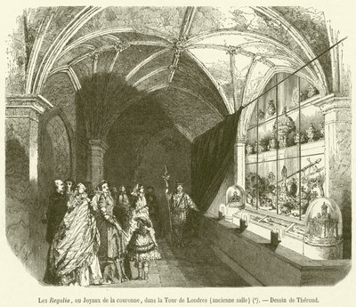 Regalierna, eller kronjuvelerna, i Tower of London, Old Hall (gravyr) av French School