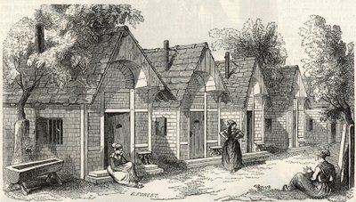 Salpetrieres stugor för rastlösa galna kvinnor - Gravyr i "Tableau-de-Paris" av Edmond Texier 1852 av French School