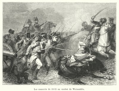 De värnpliktiga 1813 i slaget vid Weissenfels (gravyr) av French School
