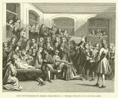 Convulsionsna på Saint-Medard-kyrkogården (gravyr) av French School