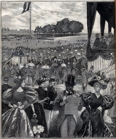 Les courses de lyon (racetracks de Lyon) - efter grand prix - gravyr i "Le Progres illustrious"" från 1895 av French School