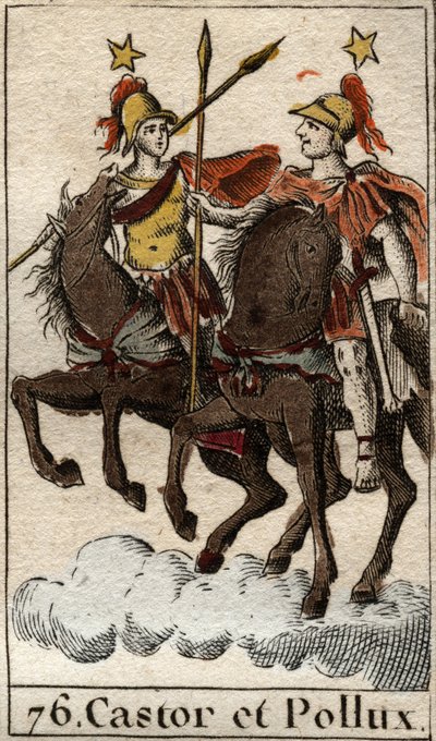 Les dioscures Castor et Pollux (Castor och Pollux the Dioscuri (Dioskouroi) Från "Mythologie de la jeunesse" av Pierre Blanchard 1803 av French School