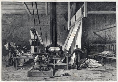 De stora fabrikerna - Färgning av erie Boutarel i Clichy la Garenne - Le mesh des Etoffes - gravyr från 1869 av French School