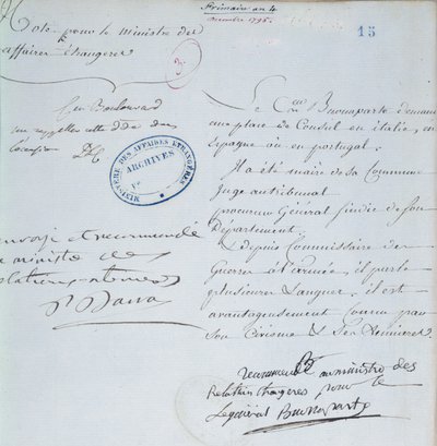 Rekommendationsbrev undertecknat av Napoleon Bonaparte (1769-1821) för sin bror, Joseph (1768-1844) december 1795 av French School