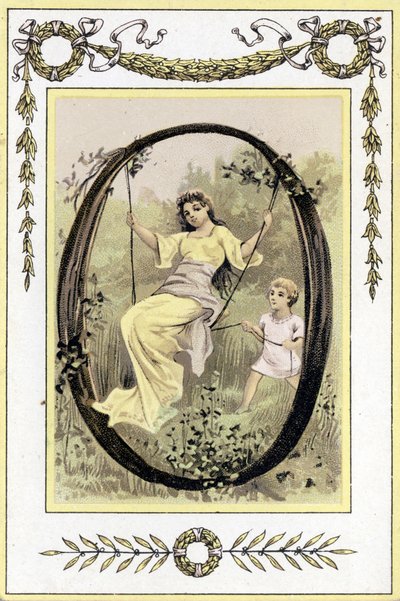 Brev som föreställer en svängande mor och hennes son, sent 1800-tal (kromolitografi) av French School