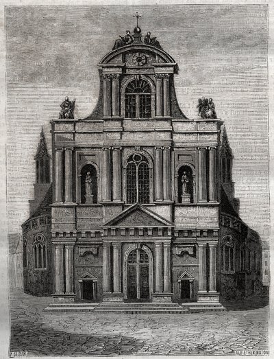 Kyrkan Saint Gervais Saint Protais (Saint-Gervais-Saint-Protais) (fasad av Clement II Metezeau) Paris (4:e arr) Gravyr i "" Fysisk, civil och moralisk historia av Paris: från de tidigaste historiska tiderna till idag ” av Jacques Antoine Dulaure av French School