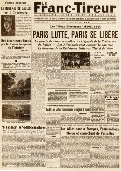 Liberation of Paris - FRANC TIROUR nummer 38 av 21 augusti 1944 - Paris slagsmål, paris ce libere av French School