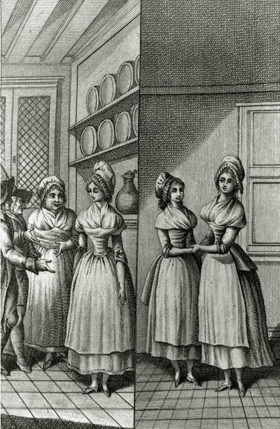 Libertinage - i "Historia dag för dag av en kvinna från den franska republiken", Restif de La Bretonne (1734-1806), Genève 1791-1794. av French School