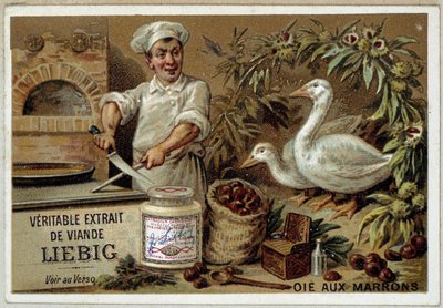 Liébig recept: gås med kastanjer - chromo. Liébig av French School