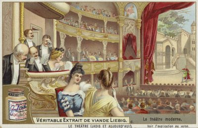 Liebig-kort med en modern teater av French School