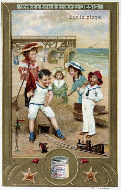 Liebig kromolitografiserie "" Beach Game"" av barn. sd. 1800-talet av French School