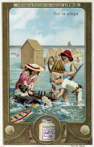Liebig kromolitografiserie "" Beach Game"" av barn. sd. 1800-talet av French School