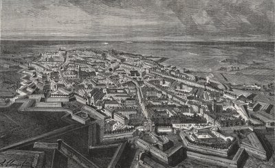 Lille stad i norra Frankrike - gravering i "La France illustree: geographie, histoire, administration statistique" av V.A. Malt-brunt. 1884 av French School