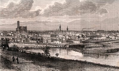 Limoges - Haute-Vienne - gravyr i "La France illustree: geografi, historia, statistisk administration" av V.A. Malt-brunt. 1884 av French School