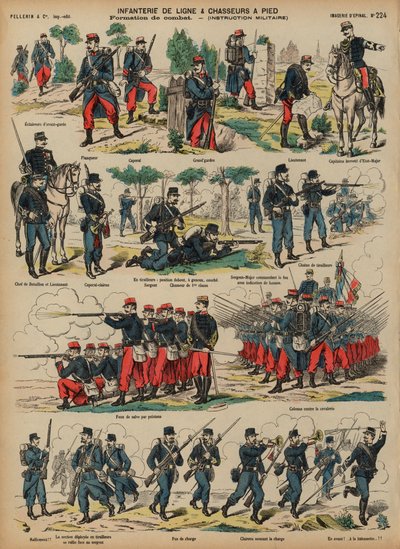 Linjeinfanteri och chassörer från den franska armén (färgad gravyr) av French School