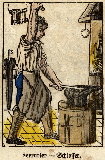 Låssmed; Serie om handel, bild av Epinal från 1800-talet. av French School